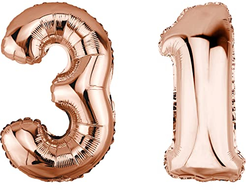 DekoRex Folienballon Rosegold 40cm Geburtstag Jubiläum Hochzeit Deko (Zahl 31)