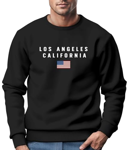 Neverless® Sweatshirt Herren Bedruckt Schriftzug California Los Angeles USA Amerika Flagge Rundhals-Pullover schwarz 3XL