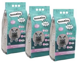 BentoKitty Katzenstreu (30L, 3er Pack) mit Babypuder Duft, Klumpend, weiß, feinkörnig, Klumpstreu aus Bentonite, für Sensitive Katzenpfoten geeignet