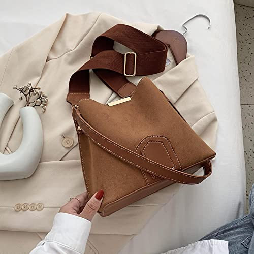 Damenhandtaschen Vintage Scrub Leder Bucket Bags Für Damen Trending Designer Crossbody Schulter Handtaschen Damen Breite Schulter Gürteltasche Braun