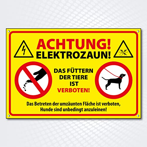Hochwertiges Schild aus Alu-Dibond mit Anti Graffiti Lackierung ACHTUNG ELEKTROZAUN - FÜTTERN VERBOTEN 200 x 300 mm rechteckig | Das Füttern der Tiere ist Verboten! | aus wetterfestem Alu-Dibond