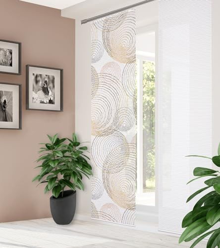HOME in green 84111 SPIRO Schiebegardine recyceltes Polyester, Bambusoptik, 245x60, Farbe:Gold, Größe:245 x 60 cm, Anzahl:4er-Set (2X Motiv. 2X Uni)