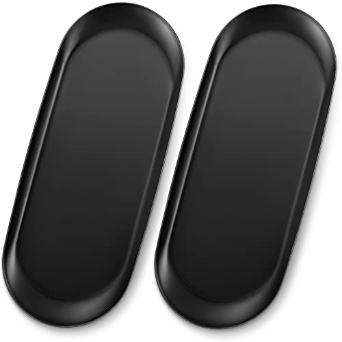 ecooe Bandeja Decorativa de Acero Inoxidable Extra Grande 30 x 12 cm Plato para Servir Plato Decorativo Negro Bandeja de Metal para Postre, cosméticos, Joyas, Velas (2 Piezas)