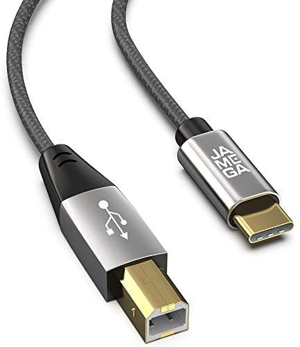 JAMEGA – USB C auf USB B Druckerkabel 5m - Scannerkabel Nylon Drucker Kabel kompatibel mit verschiedenen Druckern – Vergoldete Kontakte