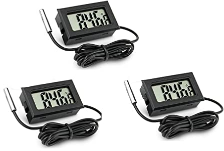 Fasizi Termómetro digital LCD de 3 piezas con sonda externa para refrigerador, congelador, refrigerador, acuario, color negro