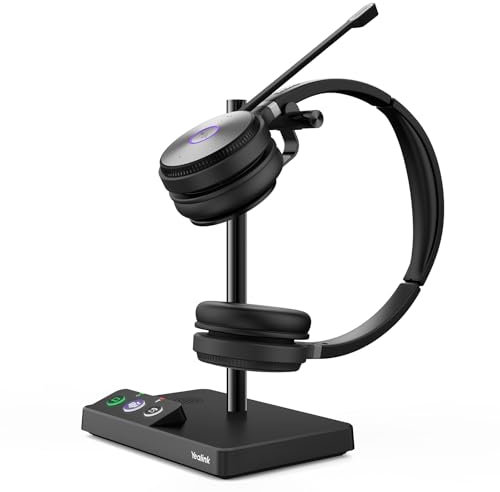 Yealink WH62 Wireless Headset with EHS60 Adapter Teams Certified DECT Computer Headsets with Microphone, EHS60 Compatible for VoIP Phones Cisco Avaya Poly Fanvil(for UC Optimized)