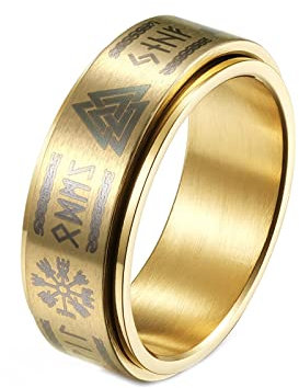 Mesnt Edelstahl Ring Herren, Keltische Rune Fidget Spinner Ring Gold Größe 65 (20.7)