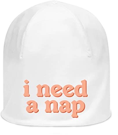 I Need A Nap Sleepy Tired Logo Unisex-Mütze aus dünner, dehnbarer Baumwolle Weiß