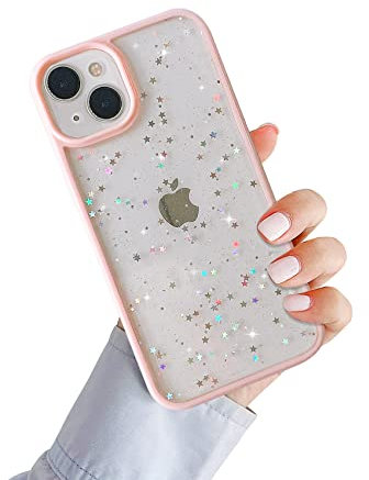 Ownest Compatible with iPhone 14 Plus Case,Clear Sparkly Bling Star Glitter Design for Women Girls Soft TPU Shockproof Anti-scratch Protective Cases for iPhone 14 Plus-Pink