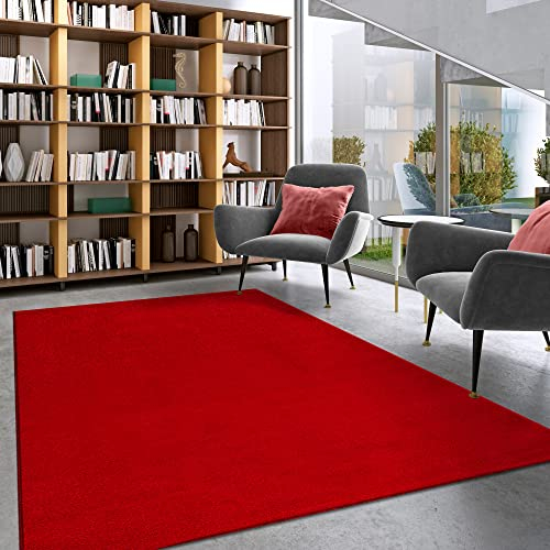Impression Kurzflor-Wohnzimmerteppich - Schlichte Moderne Teppiche für Schlafzimmer, Büro, Flur, Küche, Kinderzimmer - Rot, 120 x 170 cm