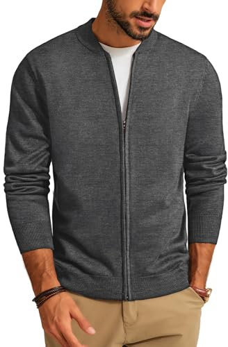 PJ PAUL JONES Cardigan da uomo classico lavorato a maglia Cardigan con cerniera e colletto alto Cappotto invernale da uomo, grigio., S