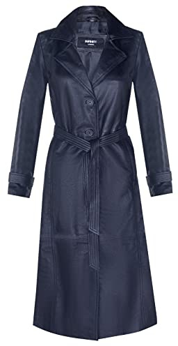 Ladies Black Leather Full-Length Trench Classic Coat Black