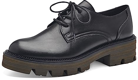 MARCO TOZZI Damen Schnürschuhe aus Kunstleder Plateau, Schwarz (Black/Khaki), 38