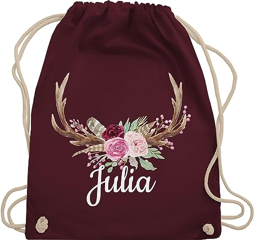 Turnbeutel Rucksack - Kompatibel Oktoberfest - Geweih mit Name - Unisize - Bordeauxrot - bayrischer turnsack bayrisch beutel bayrische beuteltasche bayerisch taschen sporttasche rucksäcke tasche