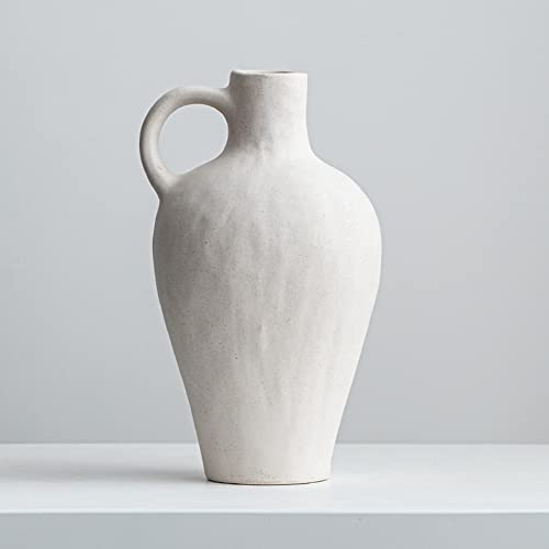 Weiße Keramikvase, antike Keramikvase, kreative Vase, Moderne Wohnkultur, für Tafelaufsätze, Küche, Büro oder Wohnzimmer, Vintage-Töpfergeschenk.Höhe 25.6 cm.