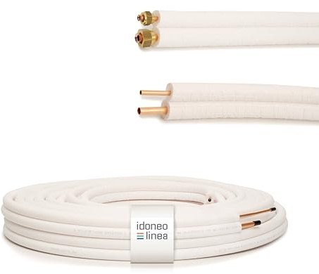 Idoneo Linea Kältemittelleitung 1/4 + 3/8 1-25m vorisoliertes Kupfer-Doppelrohr Rolle Kupferrohre Kühlsysteme 9000/12000 Kälterohr Klimaleitung Flexibel (mit Überwurfmuttern gebördelt, 13m)