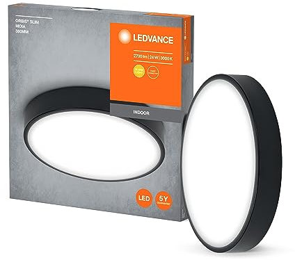 LEDVANCE ORBIS Slim Moia LED-Deckenleuchte 380mm, schwarz, 24W, 2600lm, warmweißes Licht, sehr homogene Lichtverteilung, lange Lebensdauer, fest verbautes LED-Modul, rund, IP20 Schutzklasse, 3000K