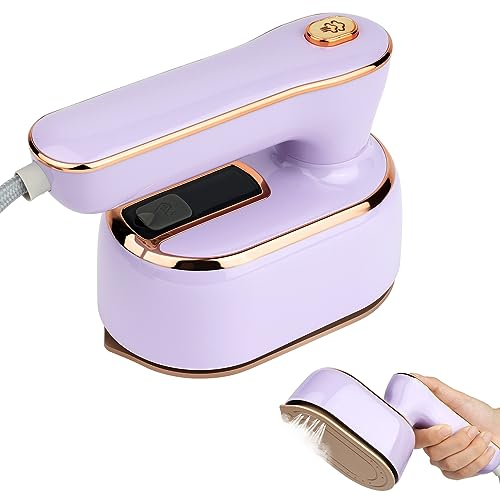 AUAUY Mini Ferro da Stiro, 1000W Ferro da Stiro da Viaggio, Ferro da Stiro a Vapore, 2 in 1 Ferro Verticale a Vapore e Ferro da Stiro, Riscaldamento Veloce in 20s, 100ml - Viola