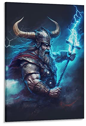 Poster mit nordischer Mythologie, Gott des Donners, Gemälde auf Leinwand, Wandkunst, Poster, Rollbild, Wanddekoration, Heimposter, 60 x 90 cm