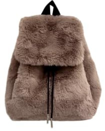 Ulisty Damen Klein Kunstfell Kaninchen Pelz Rucksack Pelzige Kordelzug Tagesrucksack Plüsch Schultertasche braun