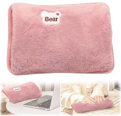 Bouillotte électrique avec revêtement doux en microfibre, Chauffe-mains et chauffe-pieds, idéal pour réduire les douleurs musculaires, dorsales et menstruelles, Rose