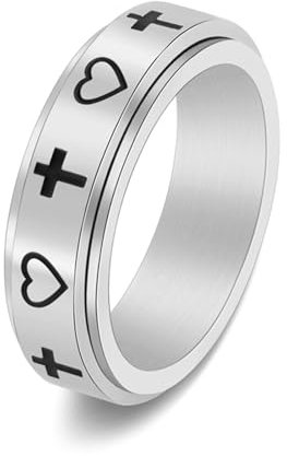 Pinky Ring, Promise Ring Frau Kreuzliebesherz Drehbar Silber aus Edelstahl Größe 49 (15.6)