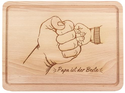 Papa ist der Beste Brettchen – Premium Schneidbrett 30x20 cm groß mit Saftrille + Gravur, Papa Geschenk aus Holz zum Vatertag, Geburtstag, Frühstücksbrettchen von Geschenkissimo