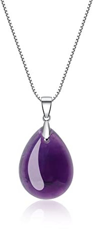 COAI 925 Sterling Silver Necklace Teardrop Crystal Amethyst Necklace for Women Girls, Purple