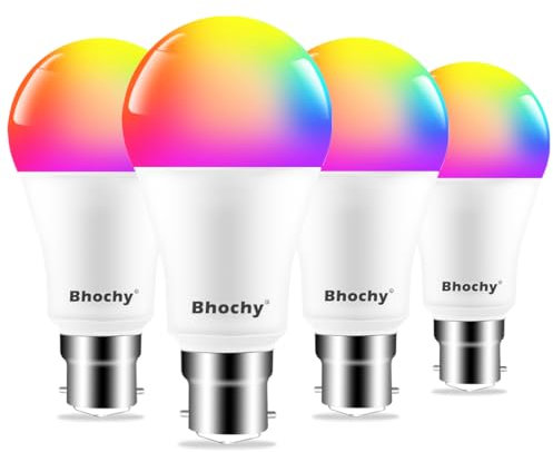 Bhochy Light Bulbs Work with Alexa B22, 120W Equivalent Smart LED Bulbs Colour Changing Bayonet, 2700-6000K Adjustable + 16 Million RGB Colours, 1200LM, APP & Voice Control, No Hub, No WiFi(4 Pack)