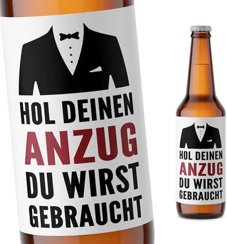 Trauzeuge fragen Mann Bierflaschen Etikett Bier Geschenk Flaschenetikett Hol deinen Anzug selbstklebend Bieretiketten 2 Stück | 9,5x9,5 cm