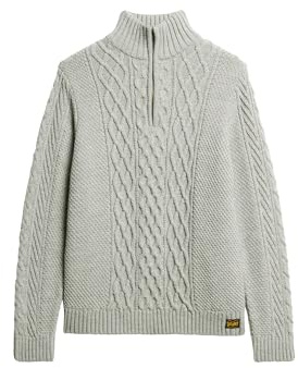Superdry Herren Jacob Zopfmusterpullover mit halblangem Reißverschluss
