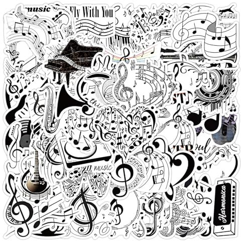 50Pcs Music Stickers,Vinyl Waterproof Musical Note Stickers Decals for Water Bottles Srapbook Laptop Guitar Skateboard Luggage