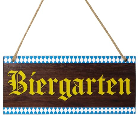 BETESSIN Oktoberfest Deko - Biergarten Schild Holz - Straßenschild mit Bayrischem Design - Gartenschilder für Oktoberfest und Bierfest - Biergarten Geschenk zur Gartenparty