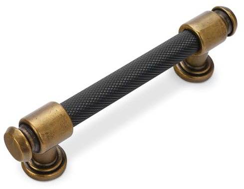 POVEFONK Küchenschrankgriffe, gerändelte Schrankgriffe, 96 mm, Schwarz und Antik-Messing, 10 Stück