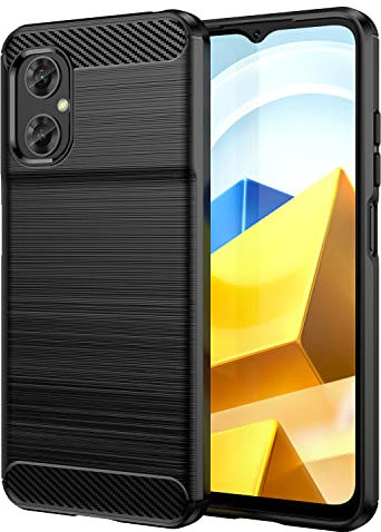 Max Power Digital Funda para móvil Xiaomi Poco M4 5G / Poco M5 4G Carcasa Protectora Antigolpes Silicona Negra Diseño Fibra de Carbono Resistente Absorción de Choque [Compatible Carga Inalámbrica]