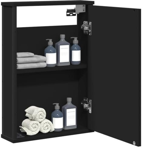 Brokky Armoire à Miroir de Salle de Bain Noir Bois d'ingénierie,Armoire Salle De Bain,Armoire Salle De Bain Rangement,Meuble De Salle De Bain