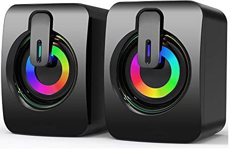 DUOBAGMA PC Lautsprecher, USB Computer Lautsprecher 2.0 Stereo Gaming-Lautsprecher mit coolen LED-Lichtern für PC Computer Desktop Notebook Smartphone
