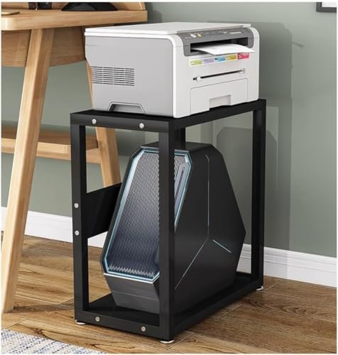 Printer Stand with Under Desk Storage 2 Tier Wooden Shelf Steel Frame CPU Host Chassis Printer Stand for Home Office Black Home Office Furniture