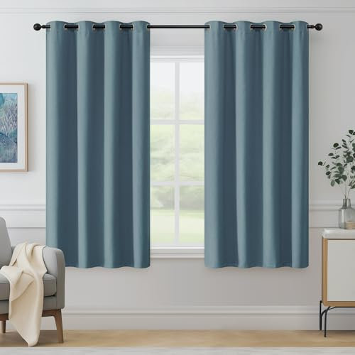 Beauoop Blackout Curtains for Bedroom Blue Curtains 54 Drop Herringbone Textured Eyelet Curtain for Living Room Thermal Insulated Noise Reducing Window Curtain Drapes 2 Panels