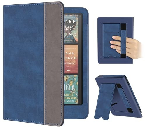 FINTIE Étui pour 7 Kindle Paperwhite (12e Génération)/Kindle Colorsoft | Coque avec Béquille et Dragonne Intégrée, Housse avec Compartiment pour Cartes, Bleu Indigo