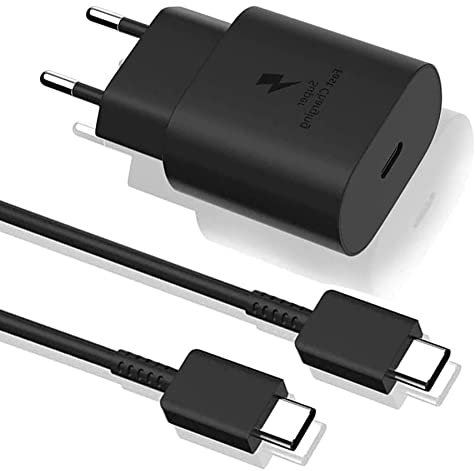 USB-C-Ladegerät, 25W USB-C Ladegerät mit 1M USB-C-Kabel, Typ-C Schnellladestecker und Kabel Adapter kompatibel für Samsung Galaxy S24/S23/S22/S21 Ultra/S21+/S20/Note20/S10/S9 A55 A54 A53 Flip 3/Z