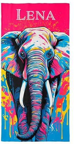 Handtuch mit Namen Elefant – Ein einzigartiges, bedrucktes Handtuch als persönliches Geschenk für Familie und Freunde. Pop-Art-Animals, Geschenke für Freundinnen, Freunde und Partner! - 100 x 50 cm