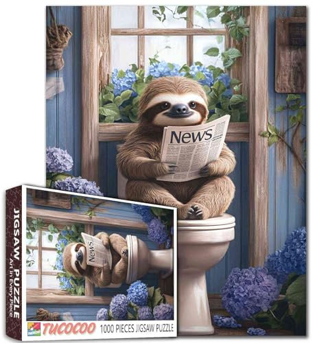 Tucocoo Faultier sitzt auf Toilette, 1000 Teile, Tierhortensien Puzzle für Erwachsene, rustikale Kunst, DIY, Basteln, Puzzles für Heimdekoration, Geschenke, herausfordernde Familienspiele, Puzzle