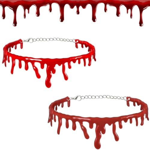 Myluatye Halloween Blut Halskette,2pcs Kette Blutstropfen Halskette,Vampir Blut Tropfen Choker,Halloween Kostüm Zubehör