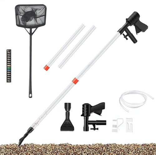 Basuit Fish Tank Vacuum Cleaner, Water Changer Tools Gravel Sand Cleaner, Filtered Syphon Pump Siphon Pump,Daily Water Changing Filter, Pneumatic Button Thermometers Fish Net Fish Tank Cleaning Kit