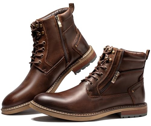 Arkbird Mens Casual Boots Genuine Leather Motorcycle Combat Chukka Zipper Ankle Dress Boot for Men