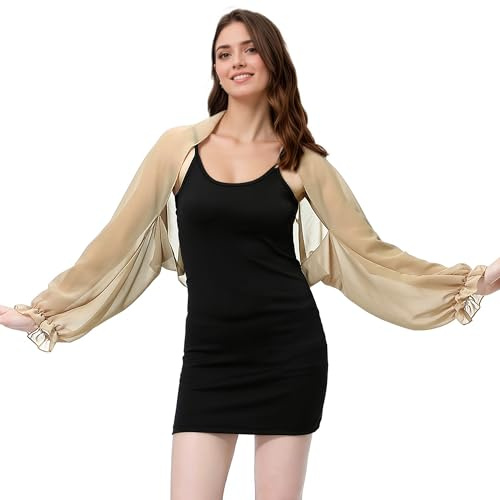 DHER Damen Festlich Schultertuch Chiffon Schal Stola Festlich Elegant Raglan Schal mit Ärmeln für Abendkleider Hochzeitskleid Sommer Hochzeit Hosenträger Kleid (Kamelfarbe)
