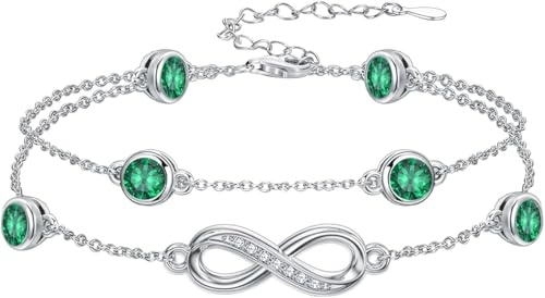Dorunmo Fußkettchen-Armbänder für Frauen, 925er Sterlingsilber, Unendlichkeits-Fußkettchen, Armbänder, Geburtsstein-Schmuck, Geschenke für Mutter und Ehefrau