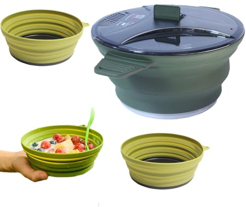 Batterie de cuisine de camping pliable – Kit en acier inoxydable – Ustensiles en silicone pour voyage, appartement, cuisine, excursions en plein air, camping car, randonnée