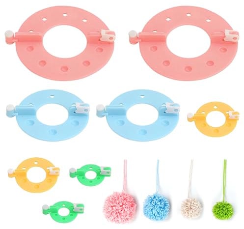 HMCEY 8 Stück Pompom Maker Set 4 Größen,Bommel Werkzeug Kunststoff,Fluff Ball Weaver Nadel,Bommel Herstellen zum Basteln,Bommels Deko für Mütze,Puppen Pompom für Schlüsselanhänge für DIY Handwerk